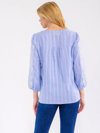 WOMEN'S LONG SLEEVE V-NECK FLORAL EMBROIDERY BLOUSE