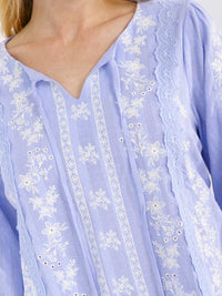 WOMEN'S LONG SLEEVE V-NECK FLORAL EMBROIDERY BLOUSE