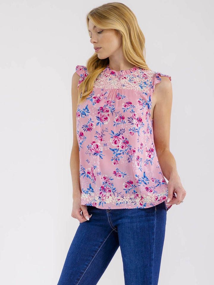 WOMEN'S SLEEVELESS FLORAL EMBROIDERY BLOUSE