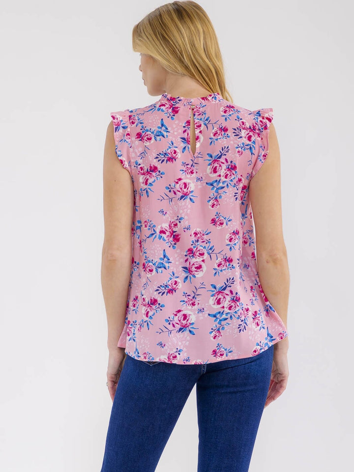 WOMEN'S SLEEVELESS FLORAL EMBROIDERY BLOUSE