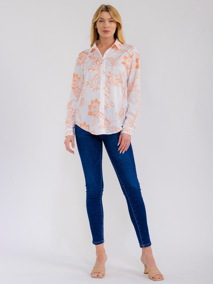 WOMEN'S LONG SLEEVE BUTTON UP FLORAL PRINT BLOUSE