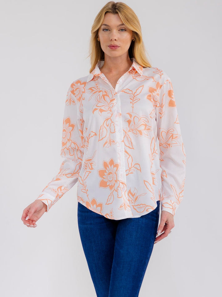 WOMEN'S LONG SLEEVE BUTTON UP FLORAL PRINT BLOUSE