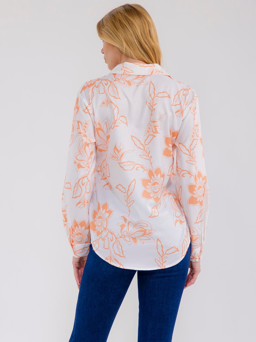 WOMEN'S LONG SLEEVE BUTTON UP FLORAL PRINT BLOUSE