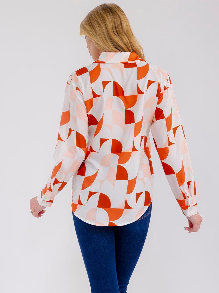 WOMEN'S LONG SLEEVE BUTTON UP MULTI PRINT BLOUSE