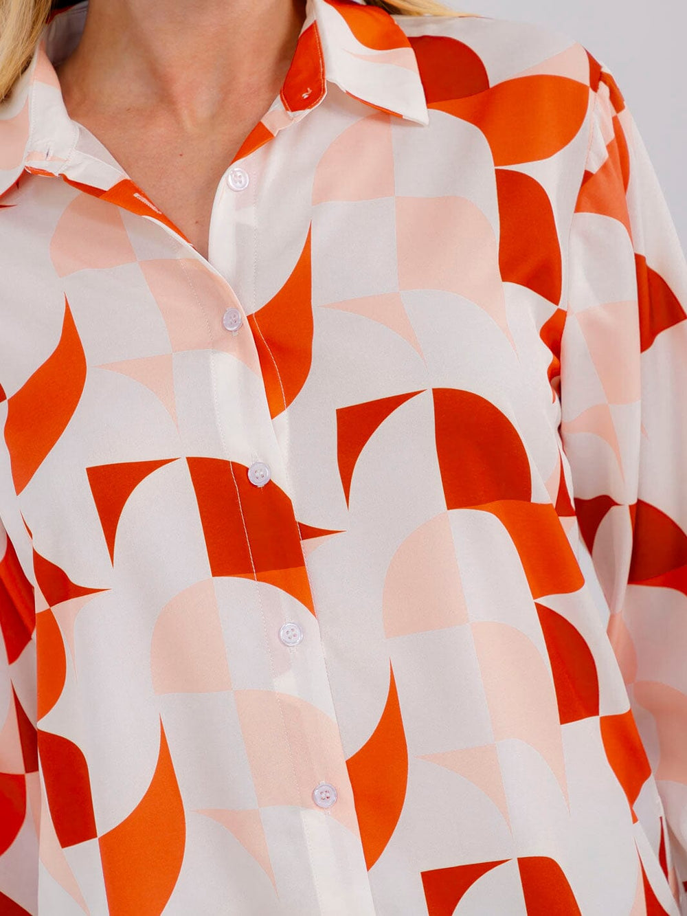 WOMEN'S LONG SLEEVE BUTTON UP MULTI PRINT BLOUSE