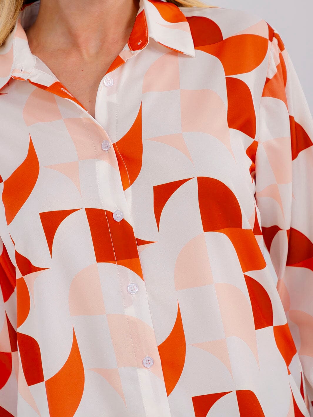 WOMEN'S LONG SLEEVE BUTTON UP MULTI PRINT BLOUSE