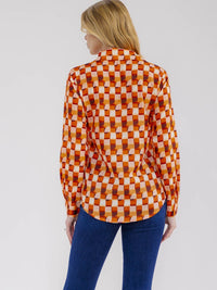 WOMEN'S LONG SLEEVE BUTTON UP MULTI PRINT BLOUSE