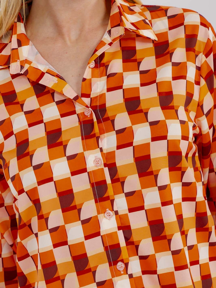 WOMEN'S LONG SLEEVE BUTTON UP MULTI PRINT BLOUSE