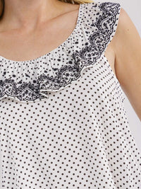 WOMEN'S SLEEVELESS RUFFLE EMBROIDERY POLKA DOTS TANK TOP