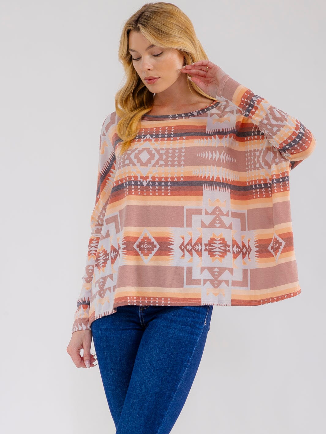 WOMEN'S LONG SLEEVE MULTI PRINT TOP