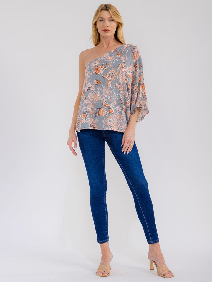 WOMEN'S ONE SHOULDER FLORAL PRINT BLOUSE