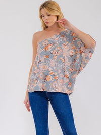 WOMEN'S ONE SHOULDER FLORAL PRINT BLOUSE
