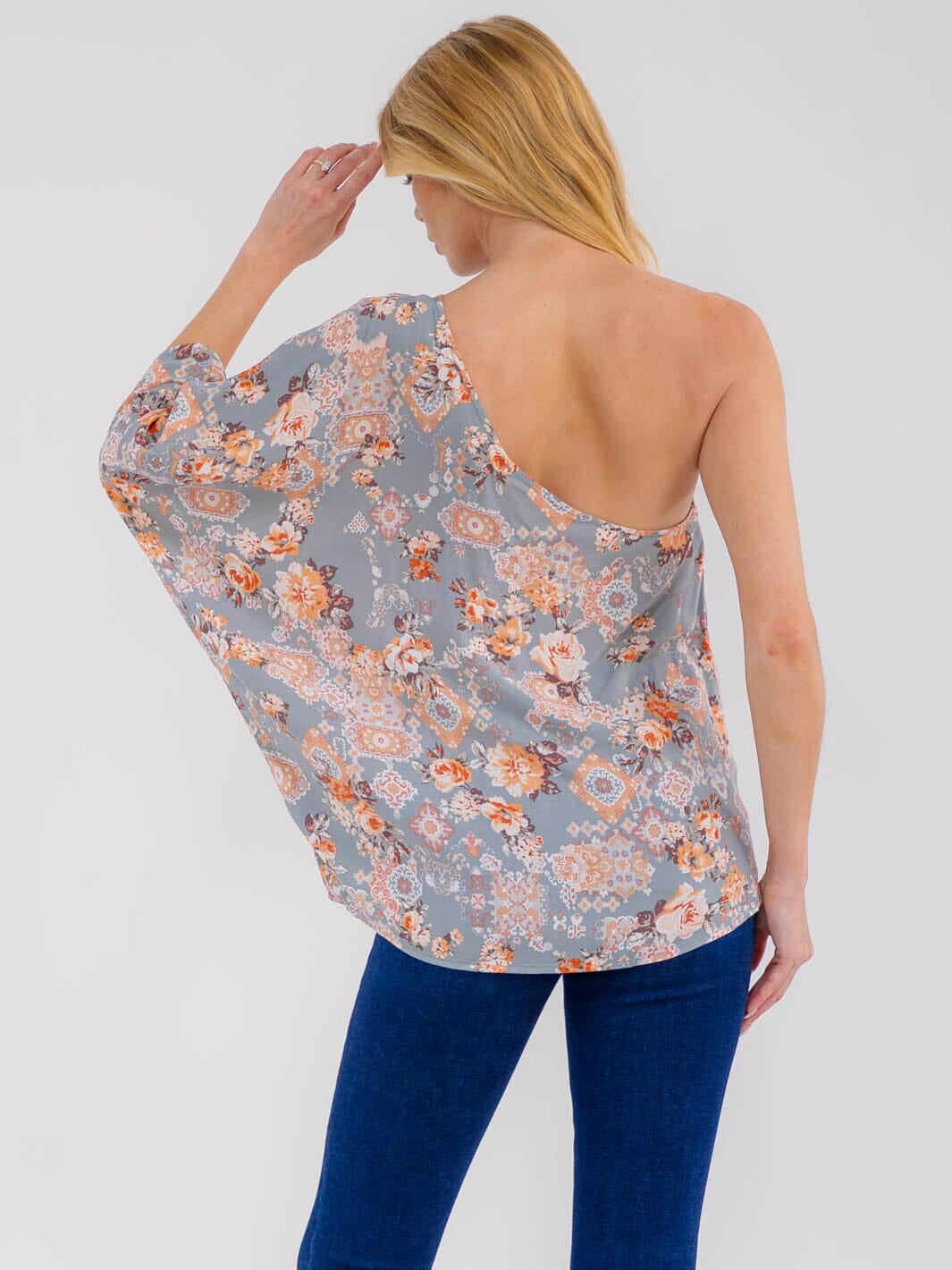 WOMEN'S ONE SHOULDER FLORAL PRINT BLOUSE