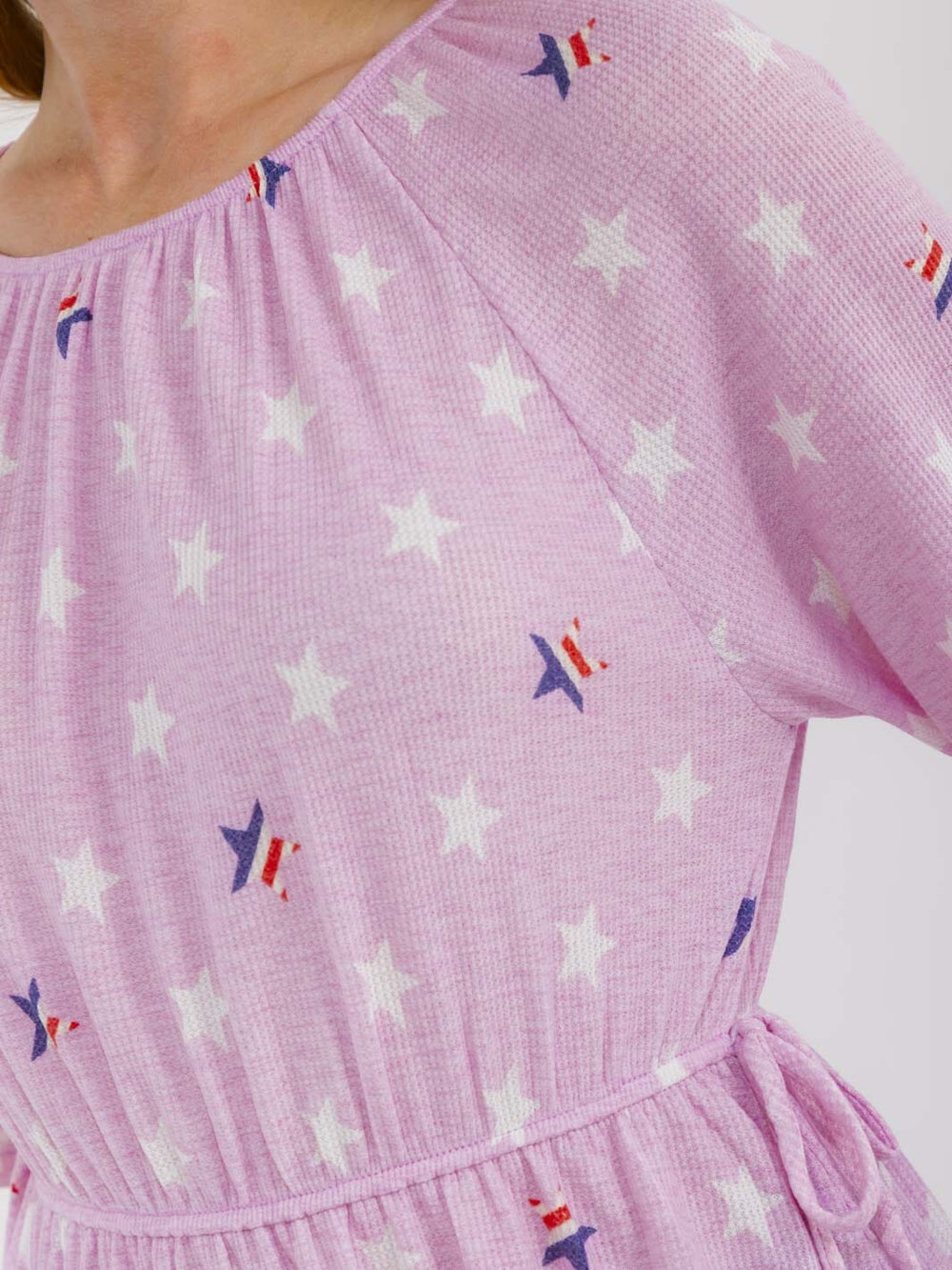 WOMEN'S SHORT SLEEVE ELASTIC WAIST STARS PRINT BLOUSE