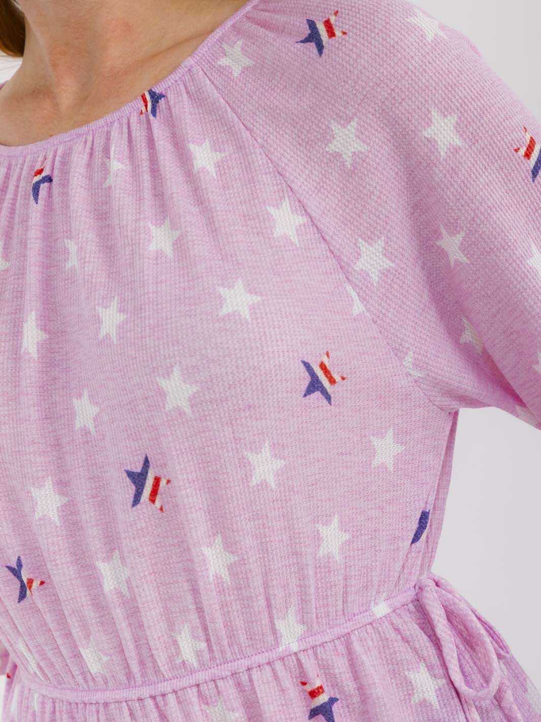 WOMEN'S SHORT SLEEVE ELASTIC WAIST STARS PRINT BLOUSE