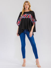 WOMEN'S SHORT SLEEVE FLORAL EMBROIDERY BLOUSE