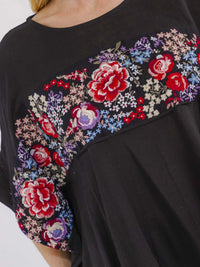 WOMEN'S SHORT SLEEVE FLORAL EMBROIDERY BLOUSE