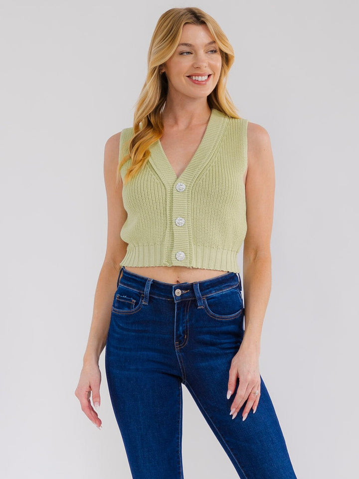 WOMEN'S SLEEVELESS BUTTON UP KNITTTED TOP