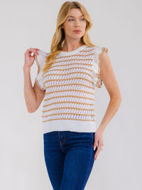 WOMEN'S SLEEVELESS RUFFLE COLORBLOCK KNIT TOP