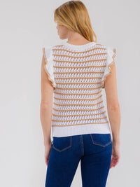 WOMEN'S SLEEVELESS RUFFLE COLORBLOCK KNIT TOP