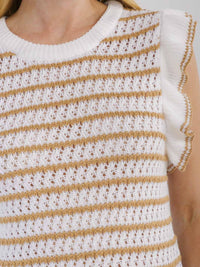 WOMEN'S SLEEVELESS RUFFLE COLORBLOCK KNIT TOP