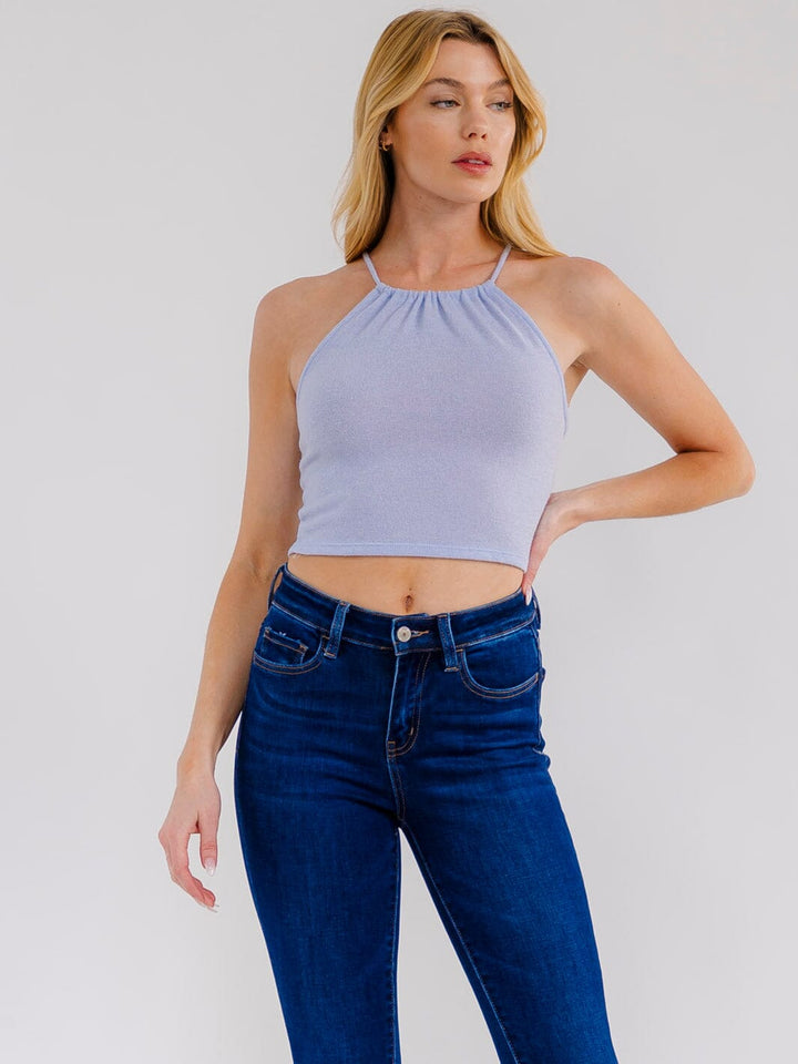 WOMEN'S SLEEVELESS HALTER NECK OPEN BACK CROP TOP