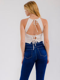 WOMEN'S SLEEVELESS HALTER NECK OPEN BACK CROP TOP