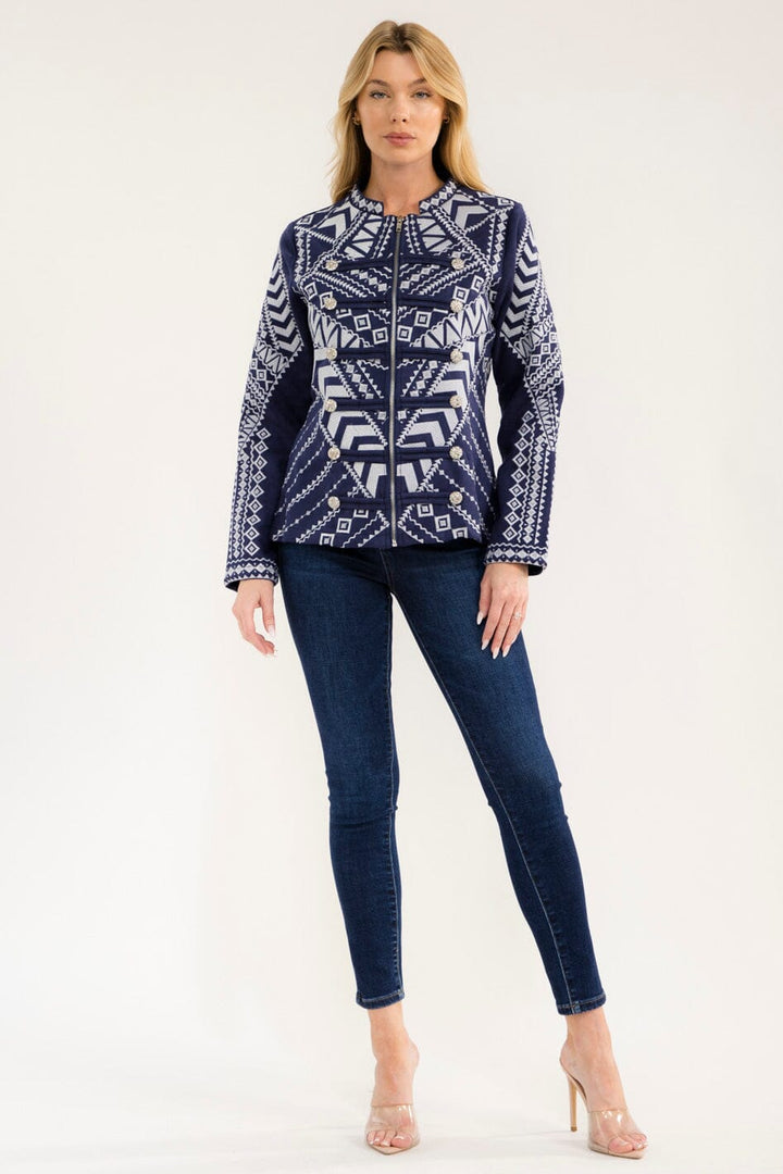 WOMEN'S LONG SLEEVE ZIPPER CLOSURE EMBROIDERY JACKET