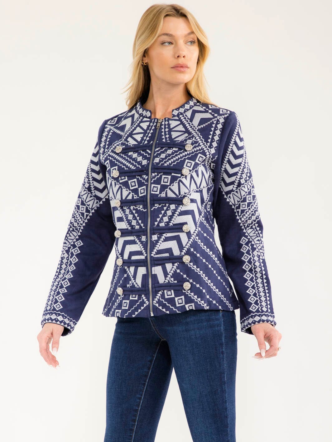 WOMEN'S LONG SLEEVE ZIPPER CLOSURE EMBROIDERY JACKET