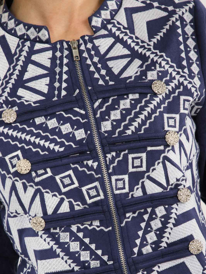 WOMEN'S LONG SLEEVE ZIPPER CLOSURE EMBROIDERY JACKET