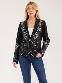 WOMEN'S LONG SLEEVE BUTTON CLOSURE STUDS EMBROIDERY BLAZER