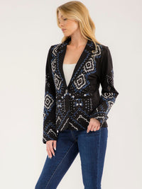 WOMEN'S LONG SLEEVE BUTTON CLOSURE STUDS EMBROIDERY BLAZER