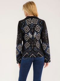 WOMEN'S LONG SLEEVE BUTTON CLOSURE STUDS EMBROIDERY BLAZER