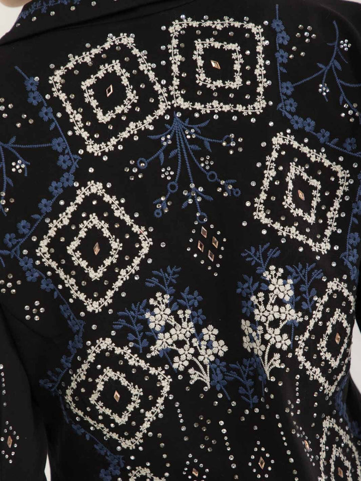 WOMEN'S LONG SLEEVE BUTTON CLOSURE STUDS EMBROIDERY BLAZER