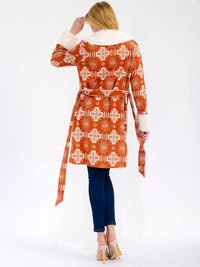 WOMEN'S LONG SLEEVE OPEN FRONT SELF TIE FRONT POCKETS MULTI PRINT CARDIGAN