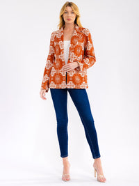WOMEN'S LONG SLEEVE BUTTON CLOSURE FRONT POCKETS MULTI PRINT BLAZER