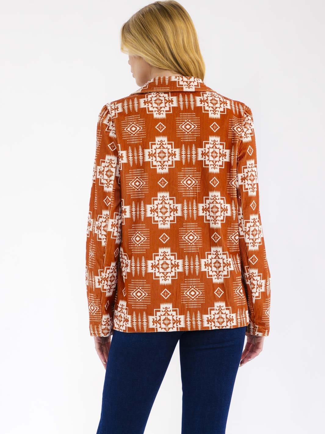 WOMEN'S LONG SLEEVE BUTTON CLOSURE FRONT POCKETS MULTI PRINT BLAZER