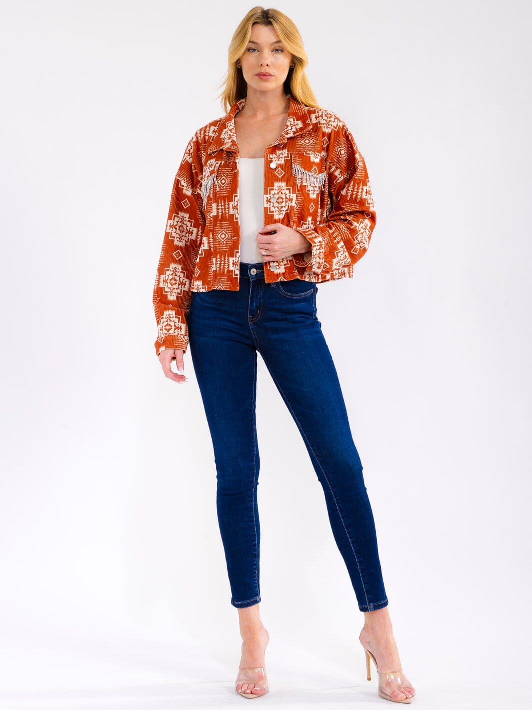 WOMEN'S LONG SLEEVE BUTTON CLOSURE FRONT POCKETS MULTI PRINT SHACKET