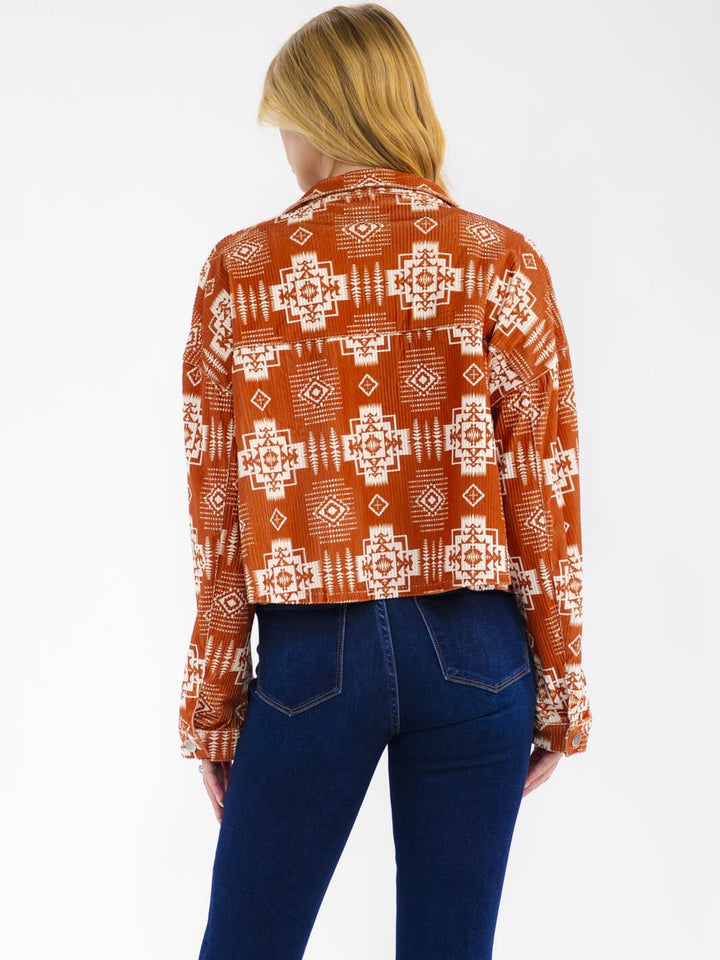 WOMEN'S LONG SLEEVE BUTTON CLOSURE FRONT POCKETS MULTI PRINT SHACKET