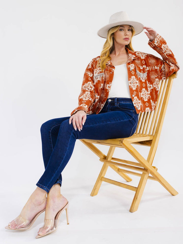 WOMEN'S LONG SLEEVE BUTTON CLOSURE FRONT POCKETS MULTI PRINT SHACKET