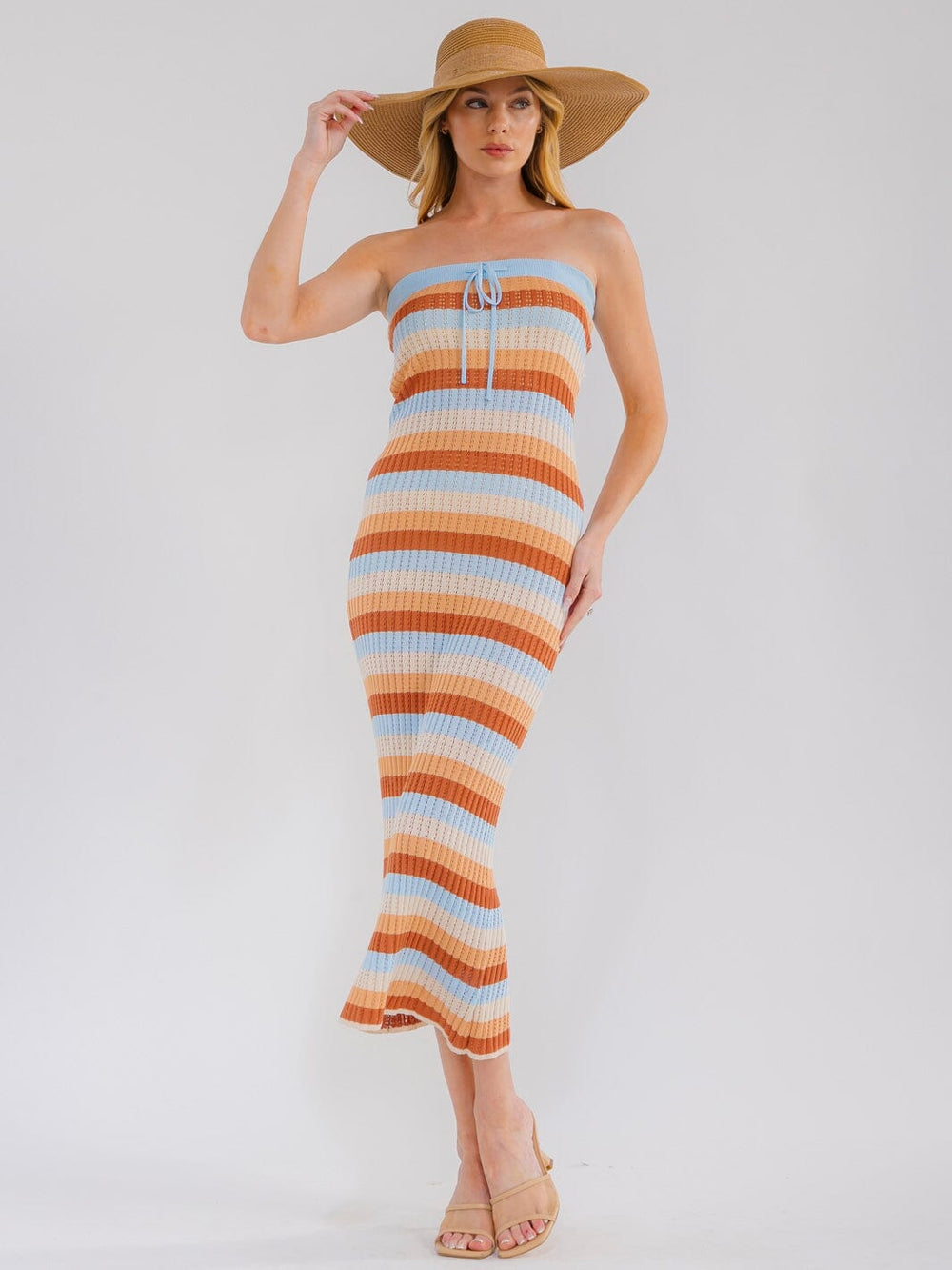 WOMEN'S SLEEVELESS COLORBLOCK BODYCON RIBBED TUBE MAXI DRESS