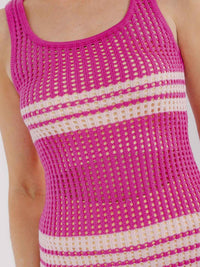 WOMEN'S SLEEVELESS COLORBLOCK STRIPES SIDE SLIT KNIT BODYCON MAXI DRESS