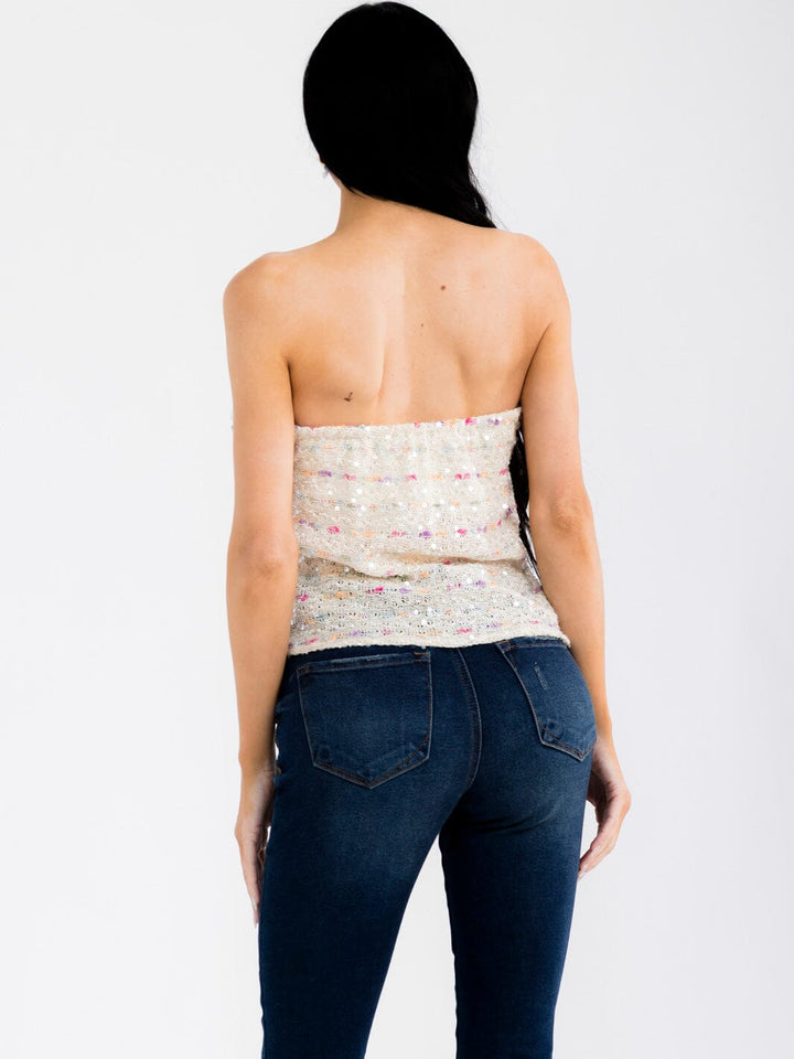 WOMEN'S SLEEVELESS FRONT TWIST MULTI SEQUINS TUBE TOP
