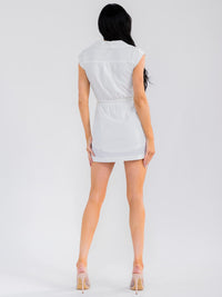 WOMEN'S SLEEVELESS ZIP UP POCKETS ELASTIC WAIST BODYCON MINI DRESS