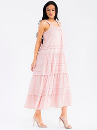 WOMEN'S SLEEVELESS TIERED EYELET MAXI DRESS