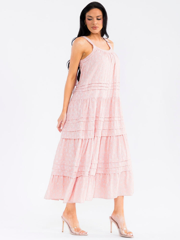 WOMEN'S SLEEVELESS TIERED EYELET MAXI DRESS