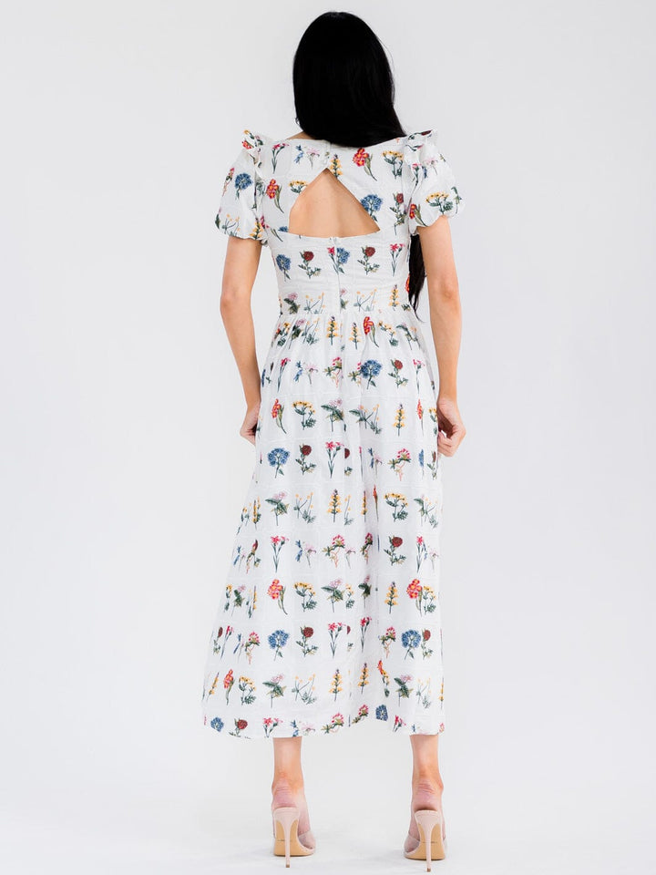 WOMEN'S SHORT PUFF SLEEVE SQUARE NECK EMBROIDERY FLORAL MAXI DRESS