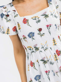 WOMEN'S SHORT PUFF SLEEVE SQUARE NECK EMBROIDERY FLORAL MAXI DRESS