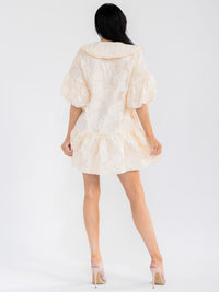 WOMEN'S SHORT PUFF SLEEVE BUTTON UP FRONT POCKETS TUNIC MINI DRESS
