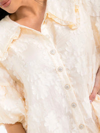 WOMEN'S SHORT PUFF SLEEVE BUTTON UP FRONT POCKETS TUNIC MINI DRESS